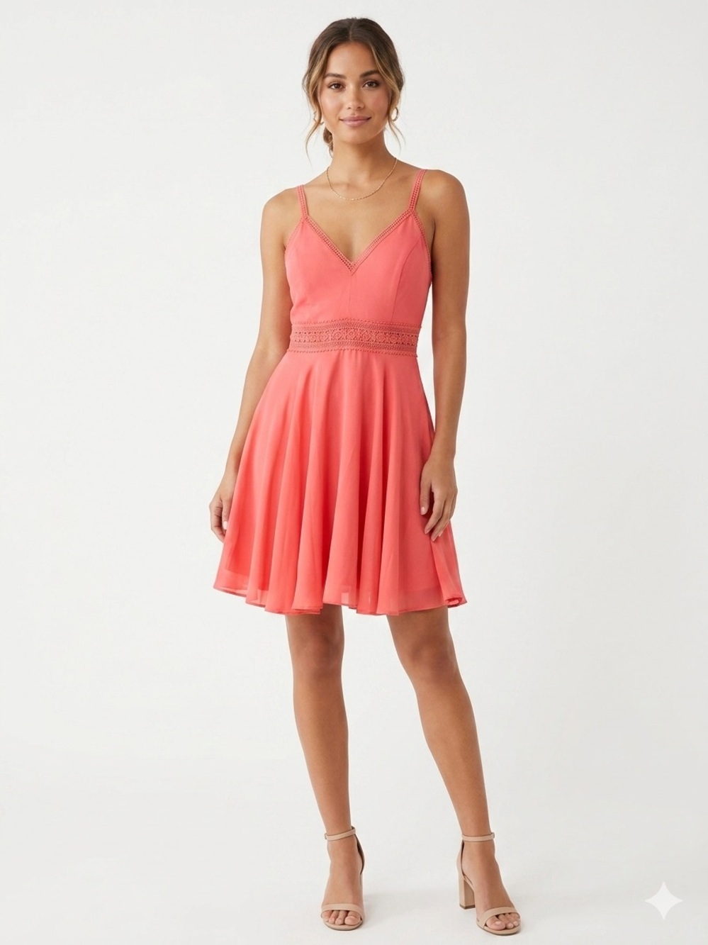 bebe Women's Red Orange Lace Trim Fit and Flare Mini Dress Size 4 NWT Summer